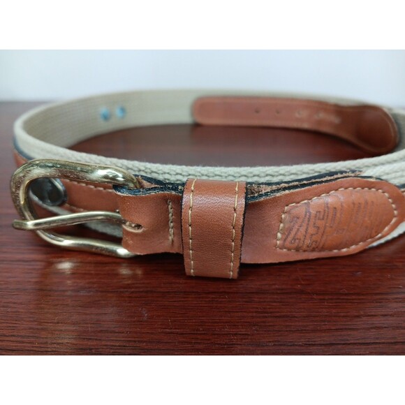 Zep Pro Leather & Canvas Belt Size 42 Brown Khaki Brass Buckle South Carolina - Picture 4 of 5